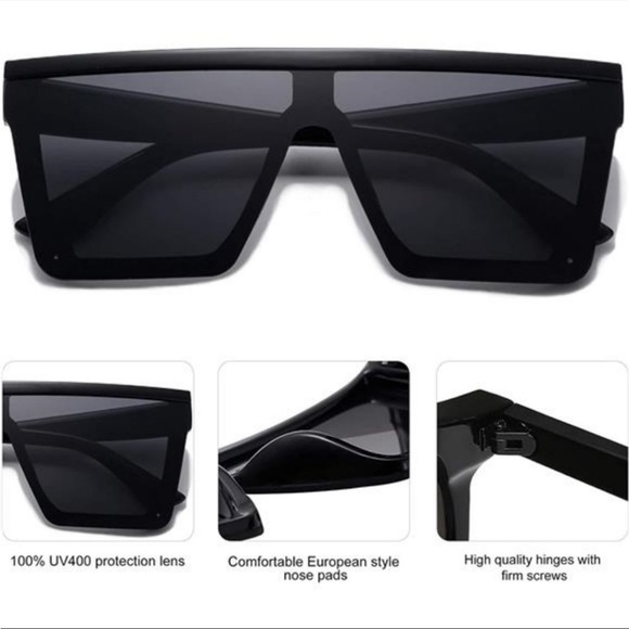 Square Big Sunglasses Women Thick Frame Flat Top Mirrored Sunnies Shades *NEW* - Picture 2 of 7